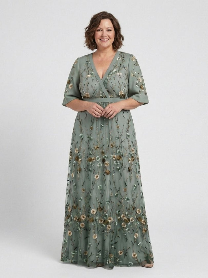 Isadora | Elegant Embroidered Mesh Maxi Dress