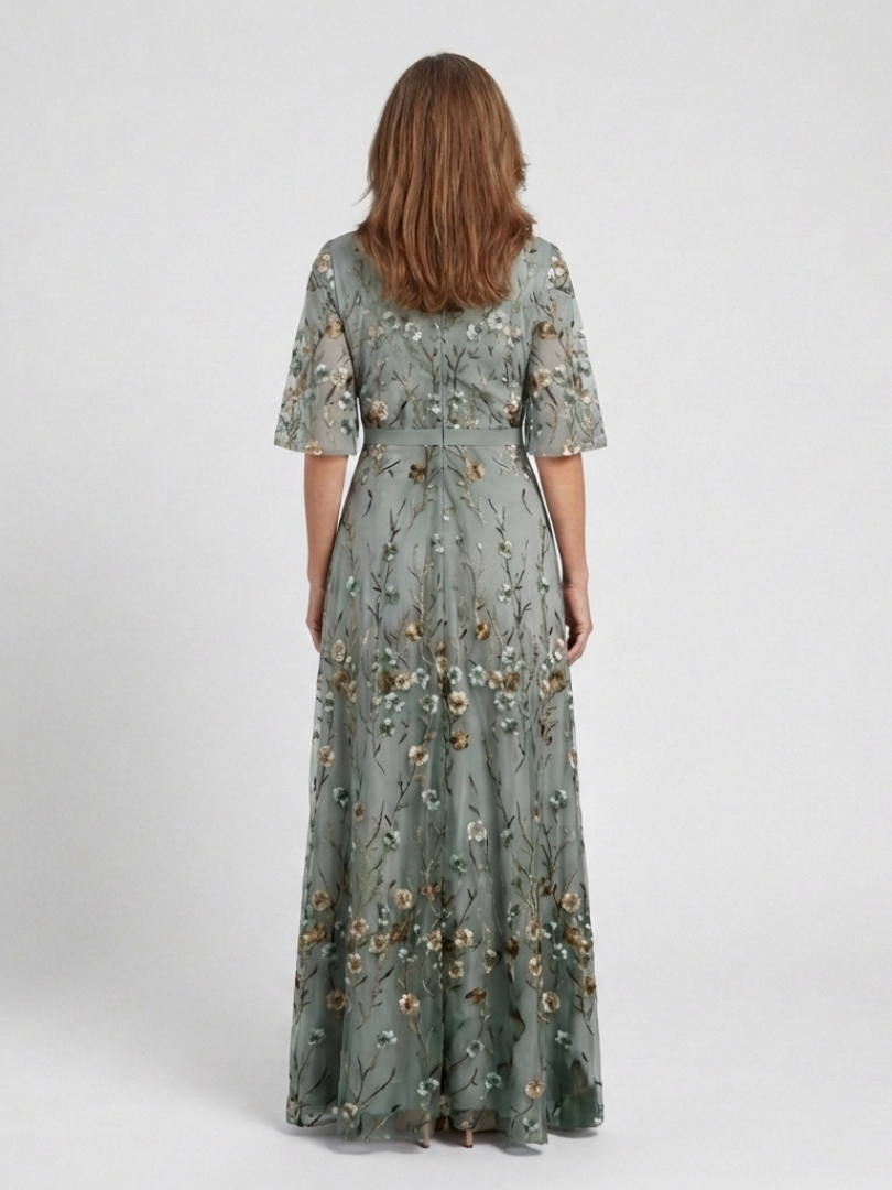 Isadora | Elegant Embroidered Mesh Maxi Dress