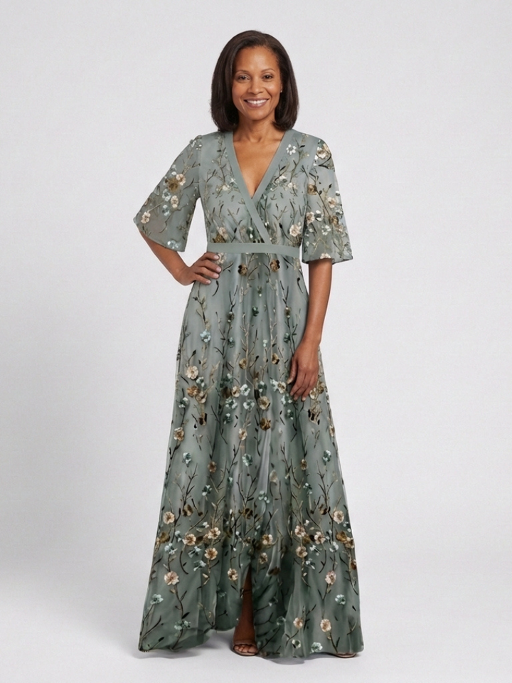 Isadora | Elegant Embroidered Mesh Maxi Dress