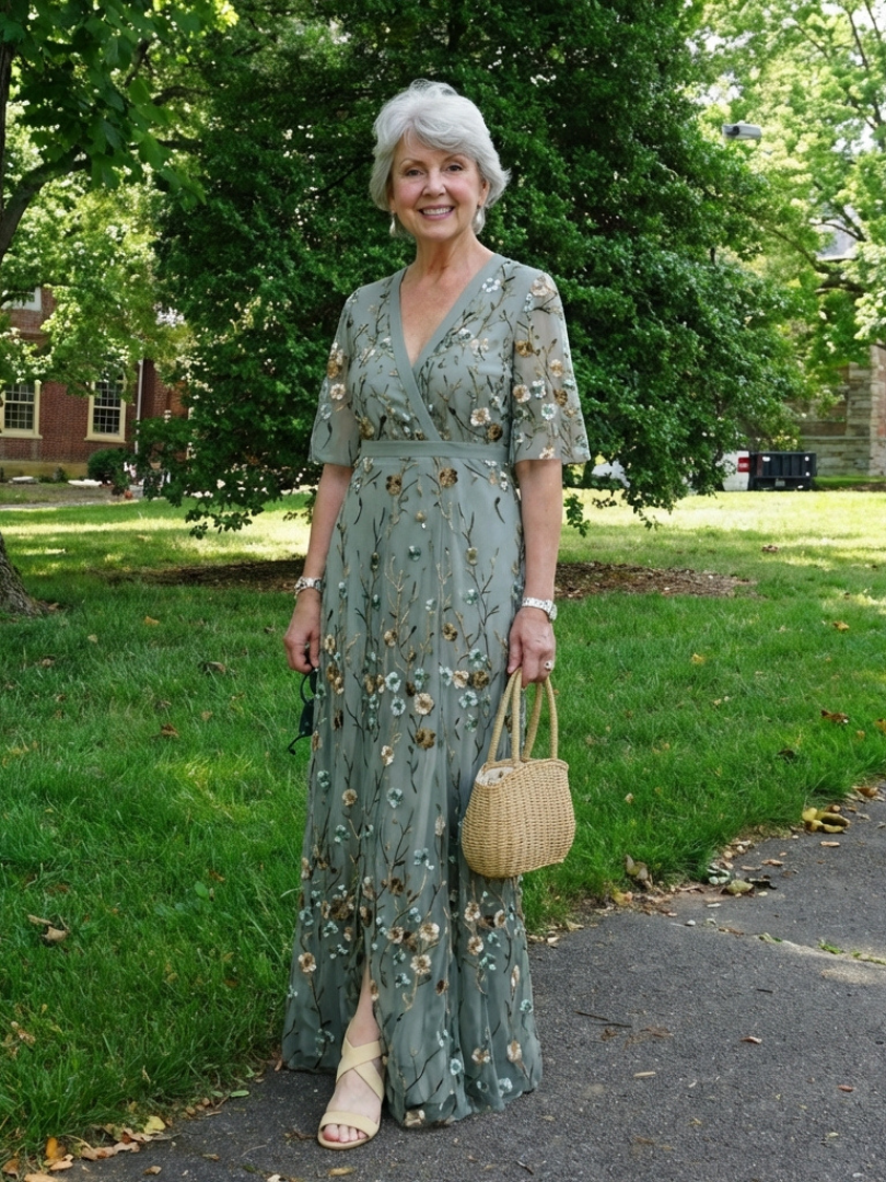 Isadora | Elegant Embroidered Mesh Maxi Dress