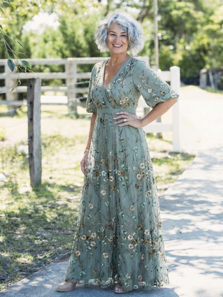 Isadora | Elegant Embroidered Mesh Maxi Dress