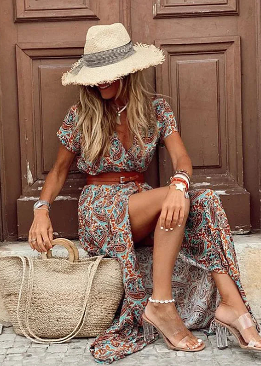 Justine™ – Long Bohemian Flowing Dress with Belt