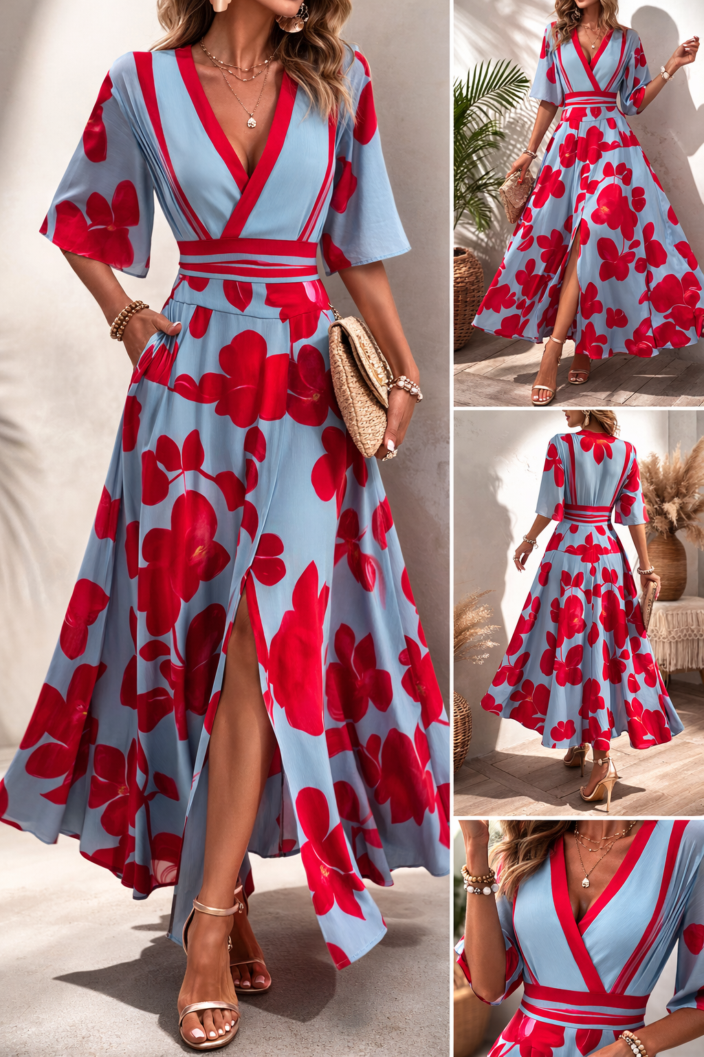 Evelyn | Floral Spring Dress with V-Neck